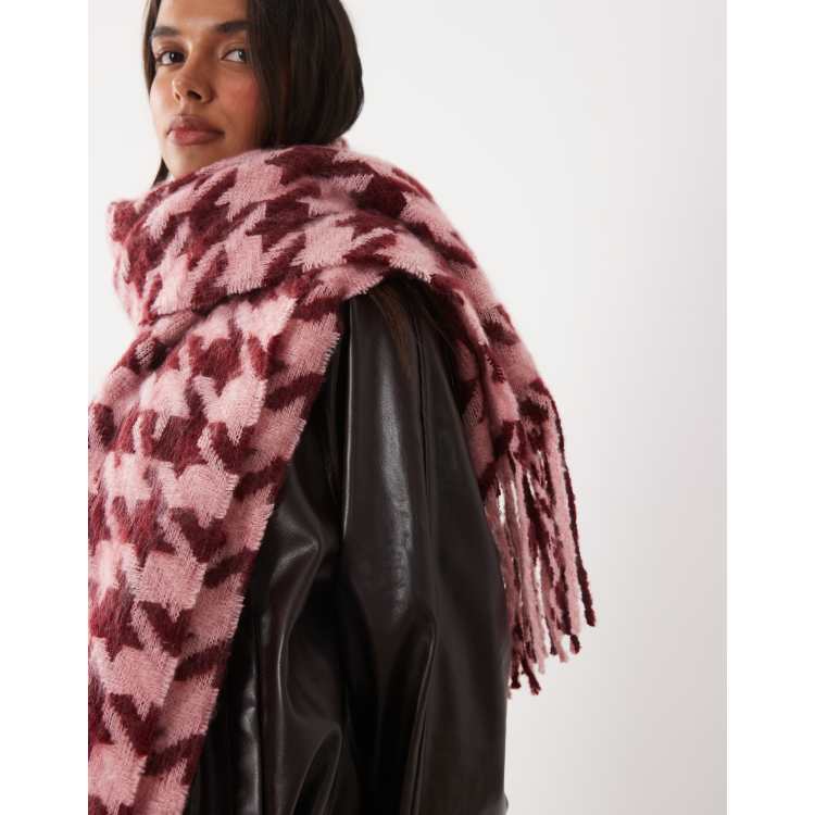 ASOS DESIGN woven scarf with houndstooth in pink | ASOS
