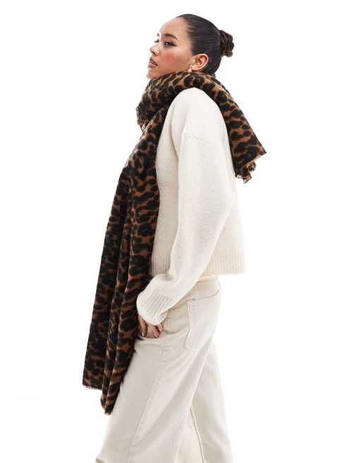 ASOS DESIGN woven scarf with leopard design