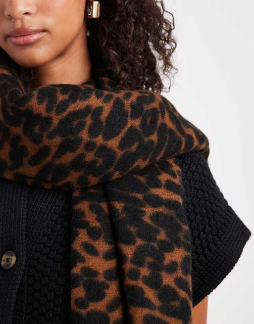 ASOS DESIGN woven scarf with leopard design