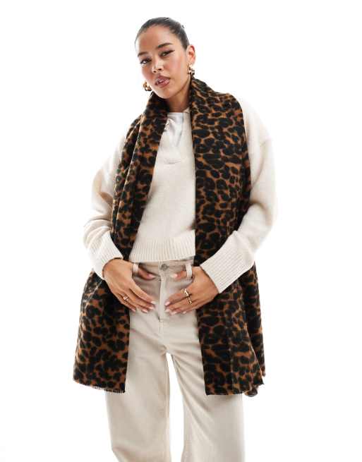 ASOS DESIGN woven scarf with leopard design
