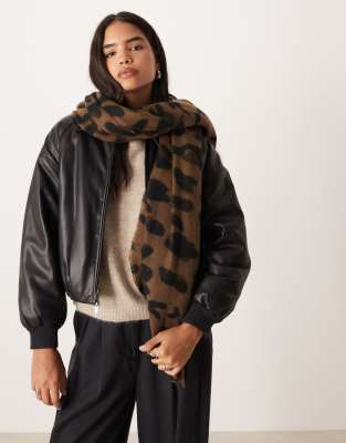 Asos Design Woven Scarf With Leopard Design-multi In Black