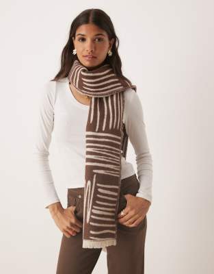 ASOS DESIGN ASOS DESIGN woven scarf with monogram jacquard squiggle design in chocolate and cream-Multi