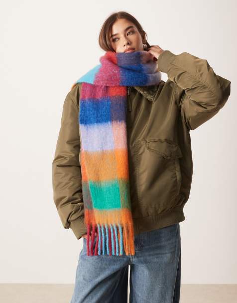 ASOS DESIGN woven scarf with oversized check design in multi - view 1