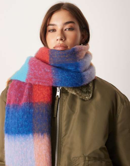 ASOS DESIGN woven scarf with oversized plaid design in multi