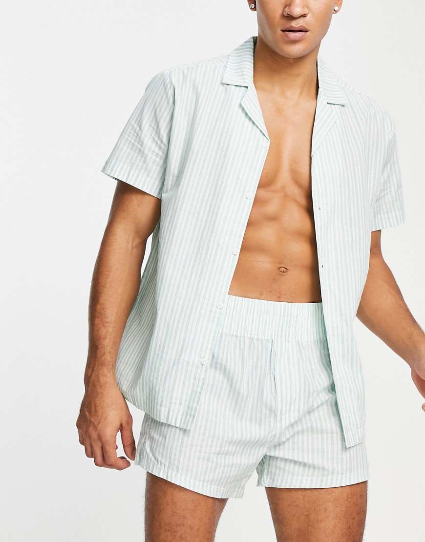 ASOS DESIGN woven shirt and short pajama set with stripe-Multi