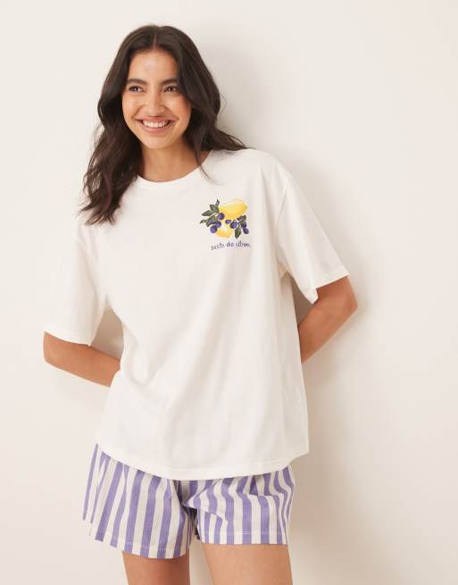 ASOS DESIGN woven short and graphic tee pyjama set in lemon print
