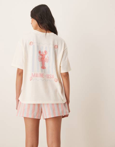 ASOS DESIGN woven shorts and graphic tee pajama set in lobster print - view 1