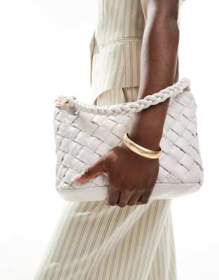 woven shoulder bag in off white