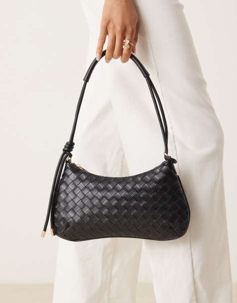 ASOS DESIGN woven shoulder bag with knot detail skinny strap in black - view 1