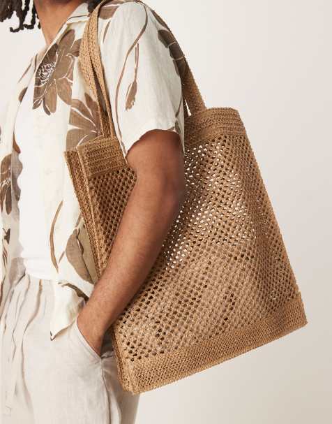 ASOS DESIGN woven straw tote bag in camel - view 1