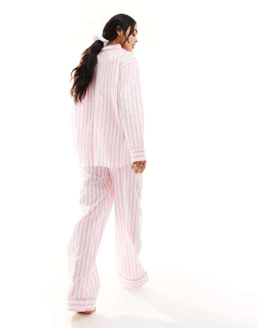 ASOS DESIGN woven stripe long sleeve shirt pants pajama set in