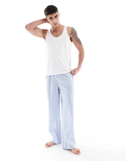 ASOS DESIGN woven stripe lounge bottoms in blue