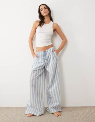 Пижамные брюки ASOS DESIGN из ткани в полоску синего и лимонно-голубого цветов в лимонную полоску