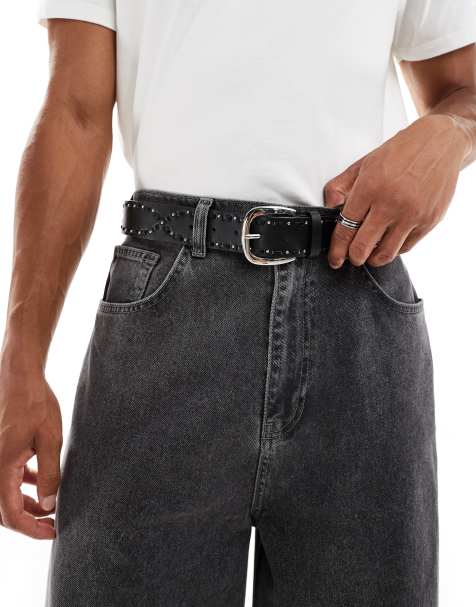 ASOS DESIGN woven studded belt in black - view 1