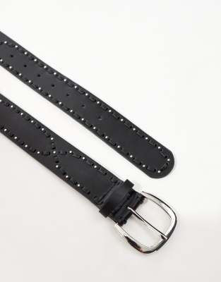 Asos Design Woven Studded Belt In Black
