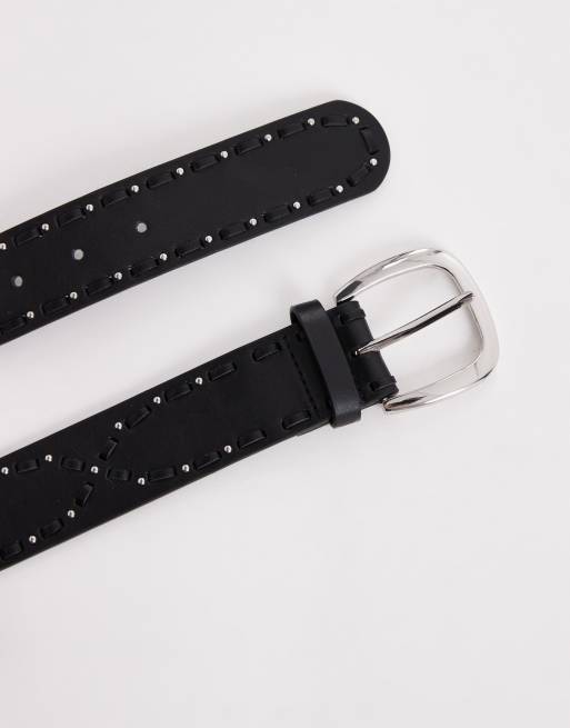 ASOS DESIGN woven studded belt in black
