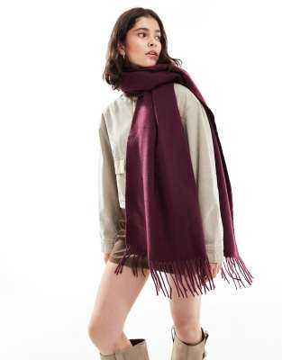 Asos Design Woven Supersoft Scarf With Tassels In Burgundy