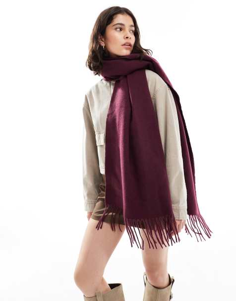 ASOS DESIGN woven supersoft scarf with tassels in burgundy - view 1
