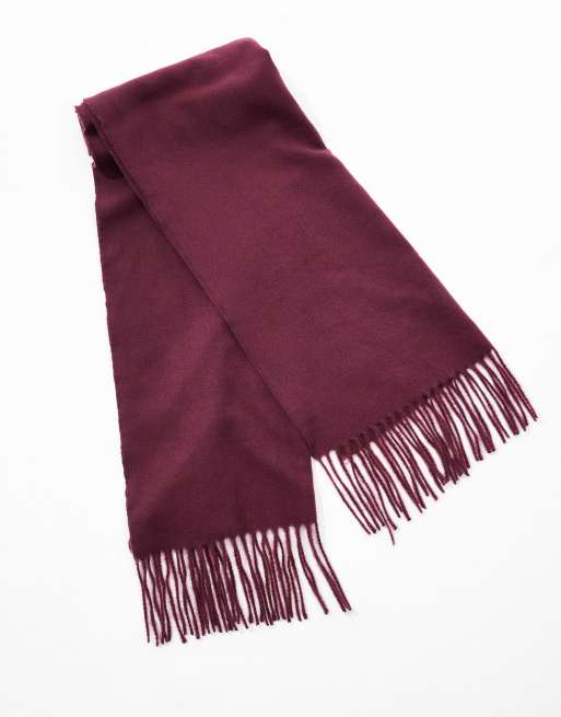 ASOS DESIGN woven supersoft scarf with tassels in burgundy