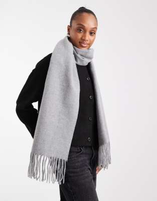 Asos Design Woven Supersoft Scarf With Tassels In Gray
