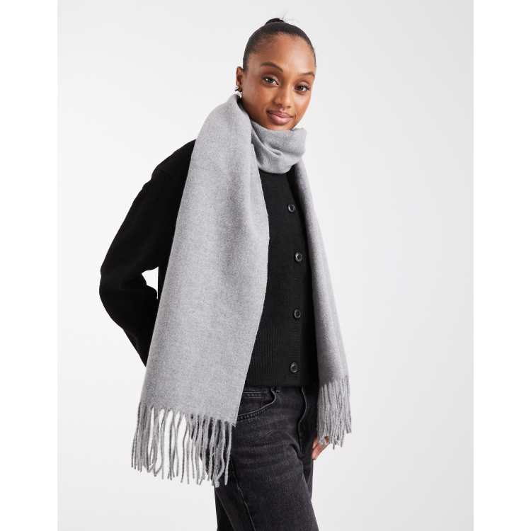ASOS DESIGN woven supersoft scarf with tassels in heather