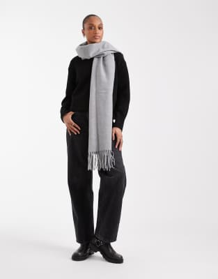 Asos Design Supersoft Scarf With Tassels In Heather Gray-blue In Gray
