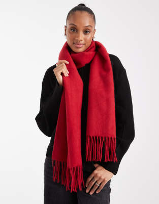 Asos Design Woven Supersoft Scarf With Tassels In Red