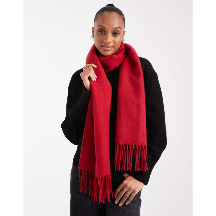 ASOS DESIGN woven supersoft scarf with tassels in red | ASOS