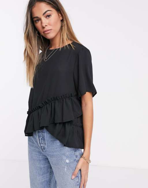 Bershka ruched structured corset top in black