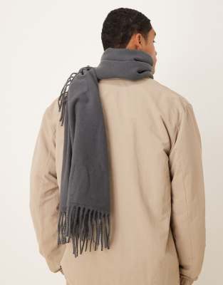 Asos Design Woven Tassel Edge Western Scarf-gray In Gray