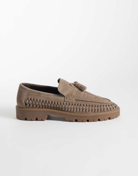 ASOS DESIGN woven tassel loafers with cleated sole in beige suede - view 1