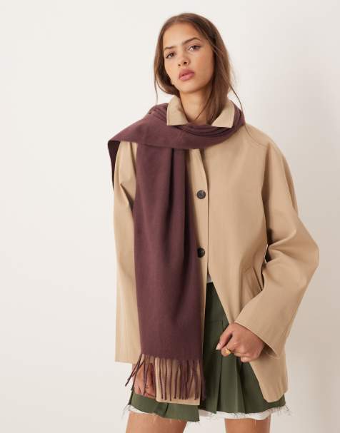 ASOS DESIGN woven tassel scarf in deep mauve - view 1