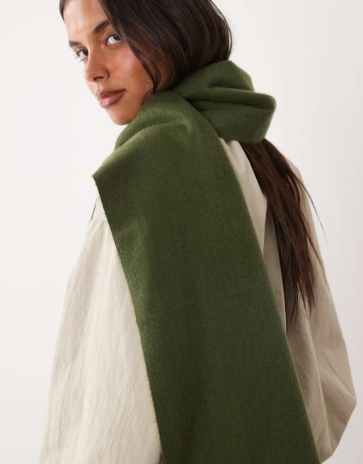 ASOS DESIGN woven tassel scarf in khaki, 3 of 3