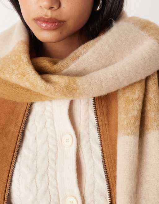 ASOS DESIGN woven tassel scarf in large check in neutral