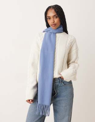 Asos Design Woven Tassel Scarf In Blue