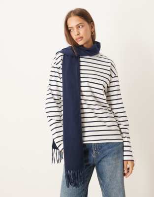 Asos Design Woven Tassel Scarf In Blue