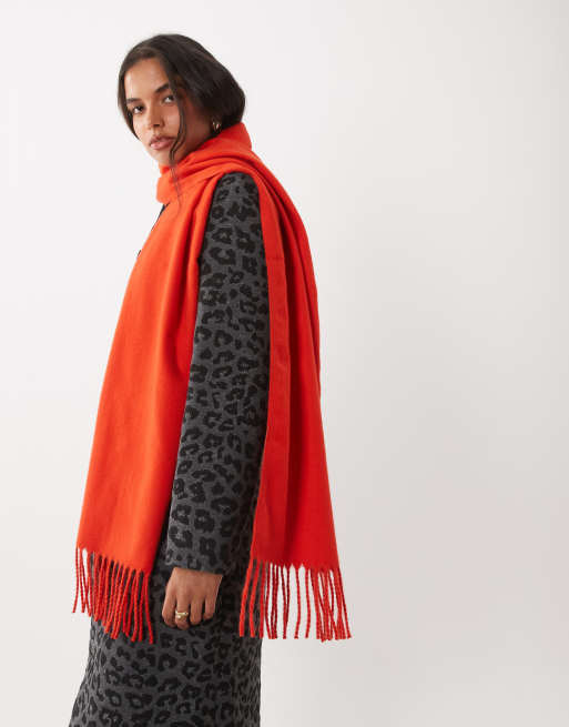 ASOS DESIGN woven tassel scarf in red, 3 of 3