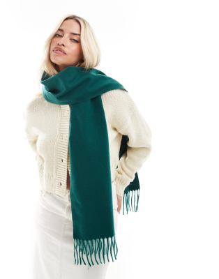 Asos Design Woven Tassels Scarf In Forest Green