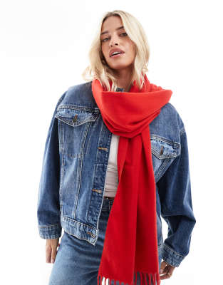 ASOS DESIGN woven tassels scarf in red-Green