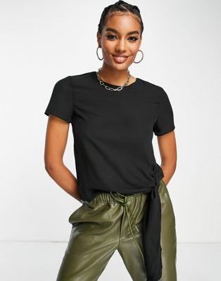 ASOS DESIGN woven tee with knot tie in black