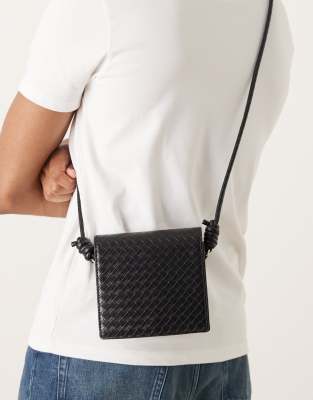 Asos Design Woven Textured Crossbody Bag In Black
