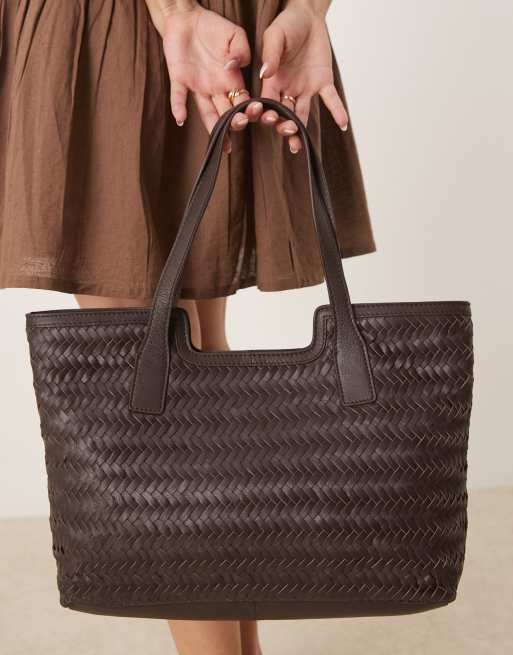 ASOS DESIGN woven tote bag in chocolate