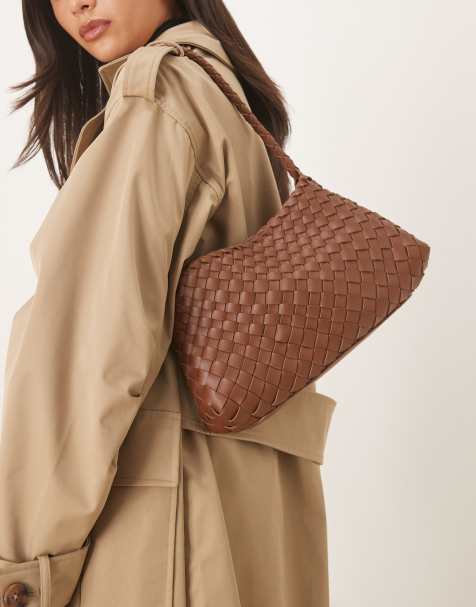 ASOS DESIGN woven trapeze shoulder bag in brown - view 1