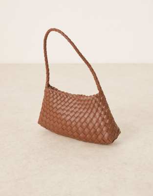 Asos Design Woven Trapeze Shoulder Bag In Brown