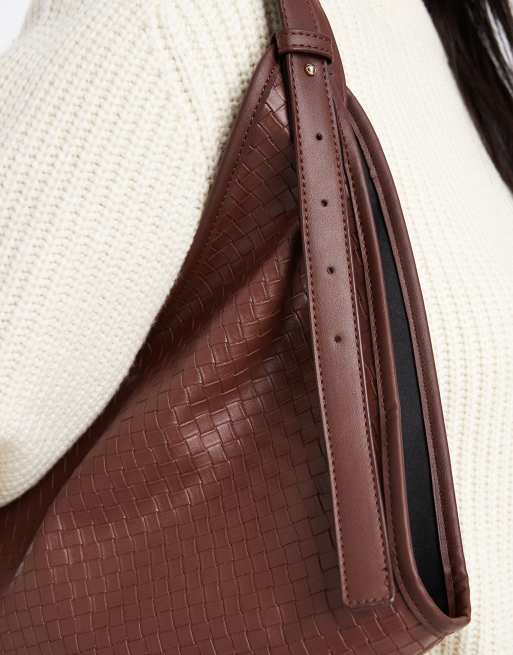 ASOS DESIGN woven tubular handle vase tote bag in chocolate