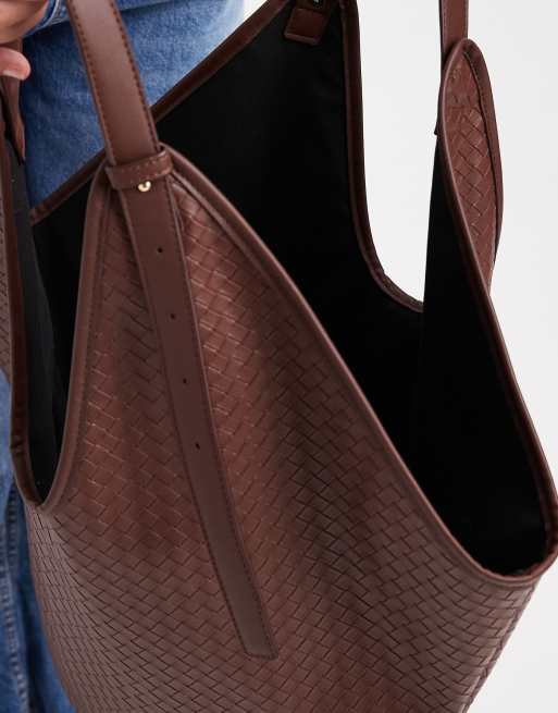 ASOS DESIGN woven tubular handle vase tote bag in chocolate
