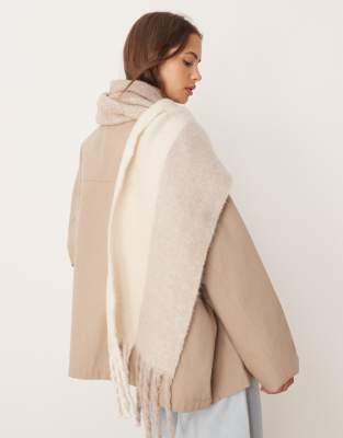Asos Design Woven Two Tone Fluffy Scarf In Neutral
