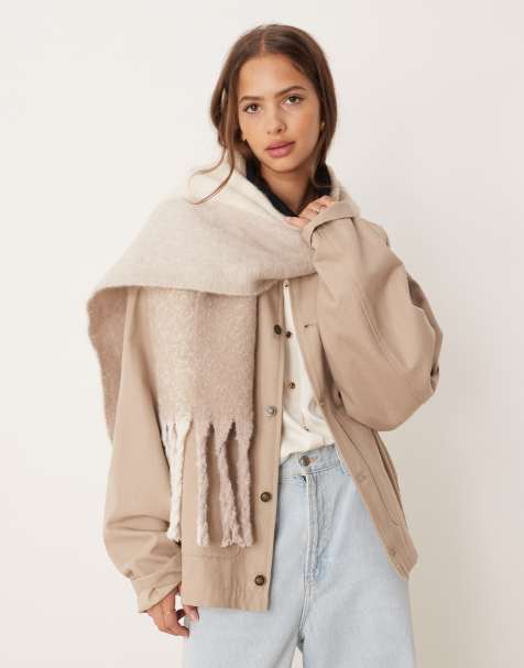 ASOS DESIGN woven two tone fluffy scarf in natural - view 1
