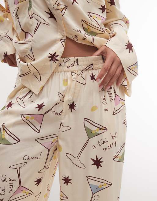 ASOS DESIGN woven viscose modal long sleeve pyjama set in cocktail print, 3 of 4