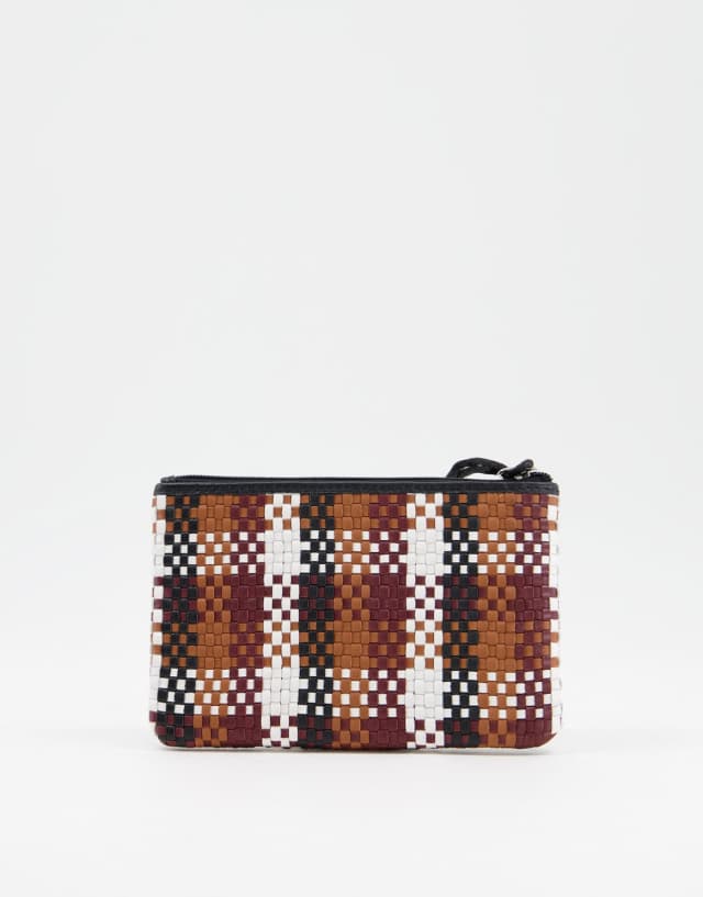 ASOS DESIGN woven wallet with top zip in brown